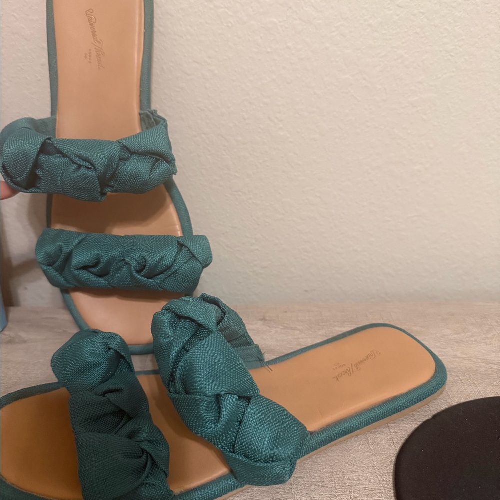 Universal Thread Teal Braided Double-Strap Slide Sandals